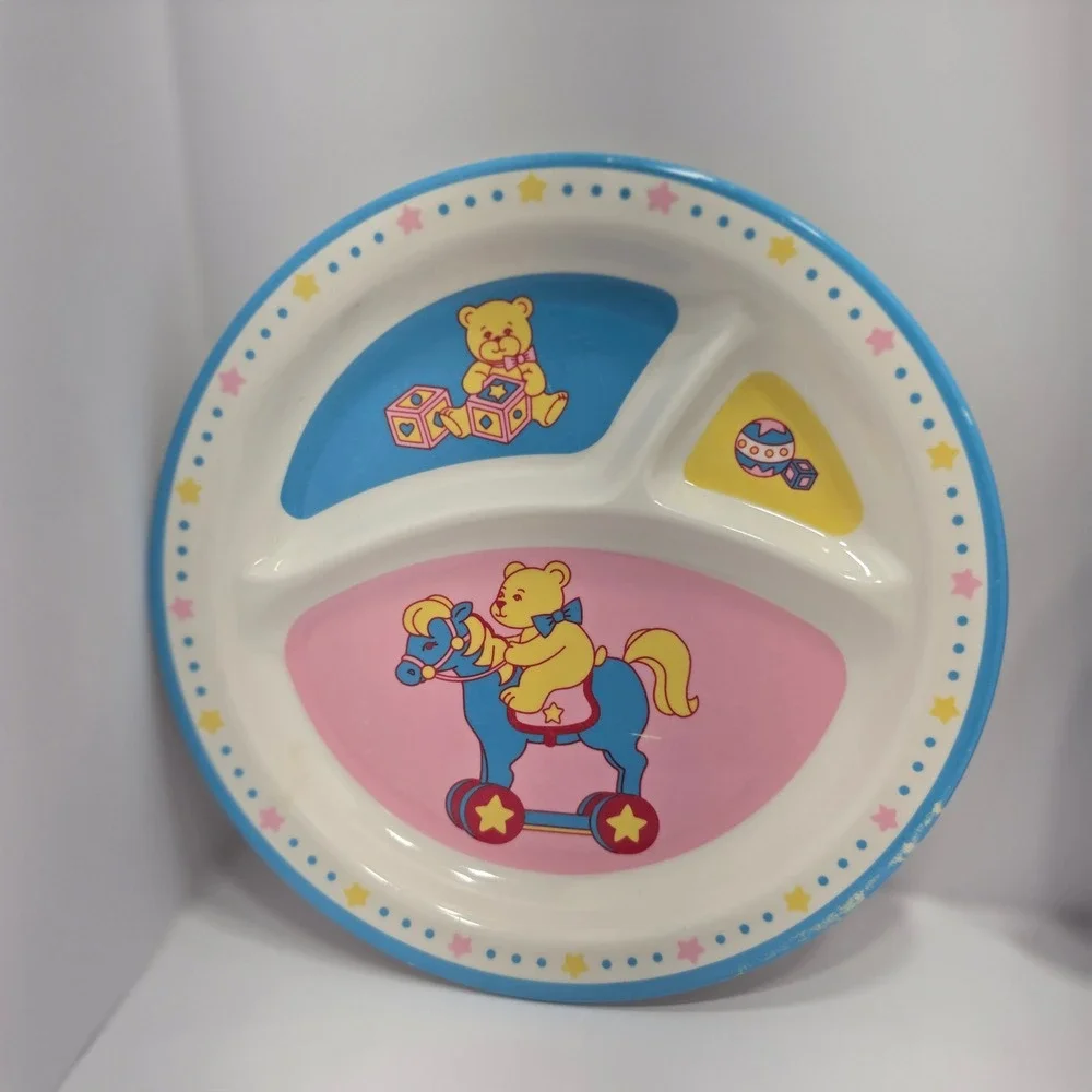 Vintage Paddington Bear & Teddy Bear Melamine Divided Plates Set of 2